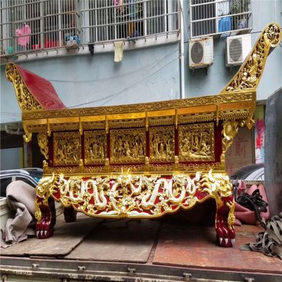 景区寺庙大型不锈钢盘龙防腐木供台雕塑 