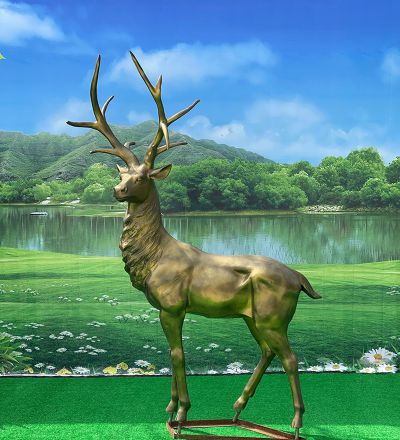 园林户外玻璃钢仿铜动物景观麋鹿雕塑 麋鹿雕塑插画图案工艺品儿童